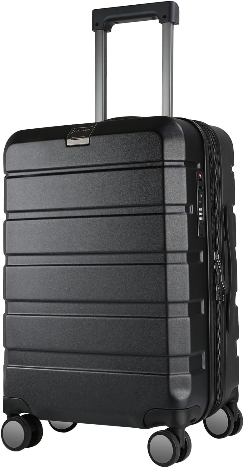 KROSER Hardside uitbreidbare handbagage met spinnerwielen en ingebouwd TSA-slot, duurzame koffer rolbagage, handbagage 50 cm, zwart, Zwart