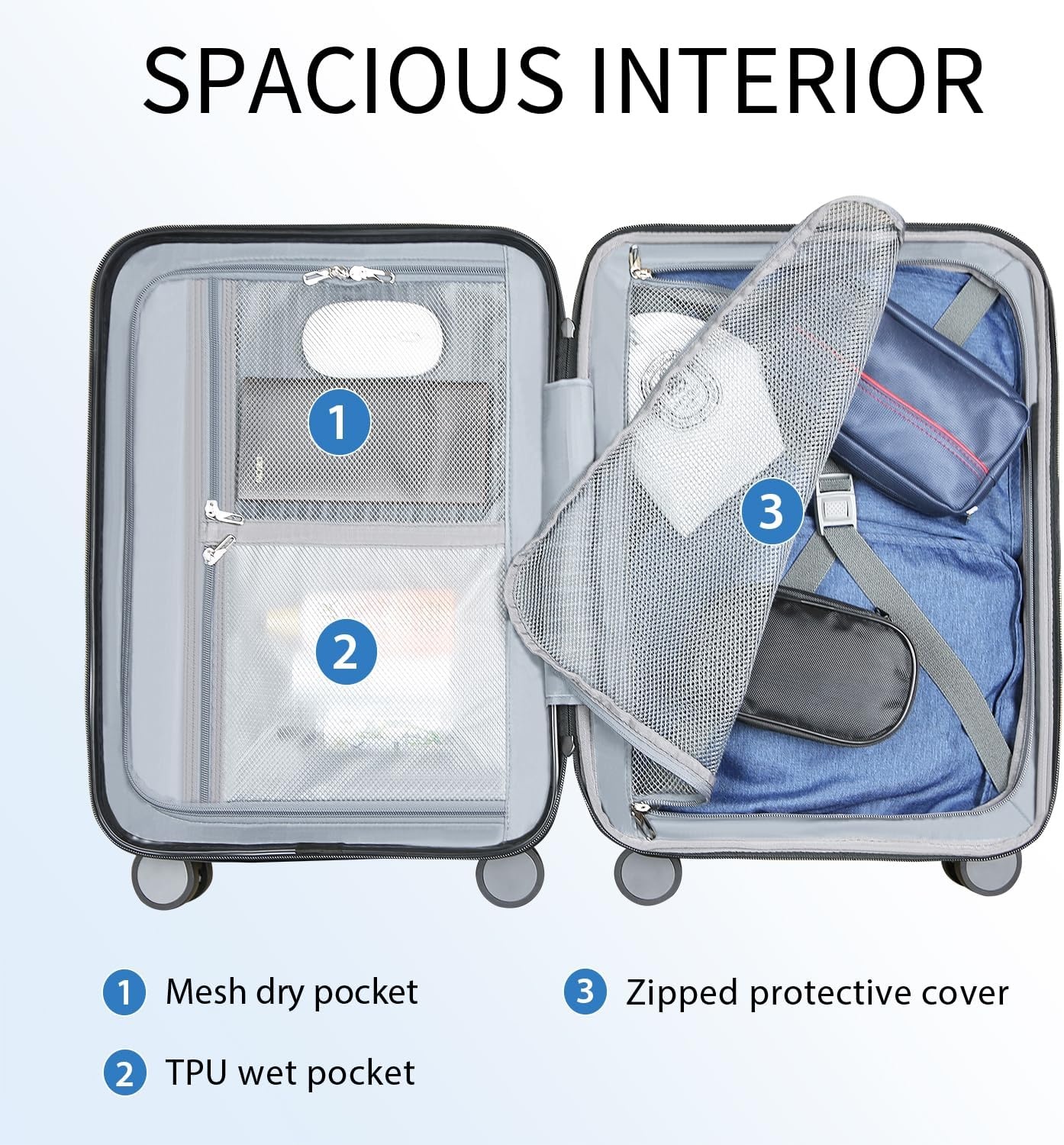 KROSER Hardside uitbreidbare handbagage met spinnerwielen en ingebouwd TSA-slot, duurzame koffer rolbagage, handbagage 50 cm, zwart, Zwart