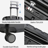 KROSER Hardside uitbreidbare handbagage met spinnerwielen en ingebouwd TSA-slot, duurzame koffer rolbagage, handbagage 50 cm, zwart, Zwart
