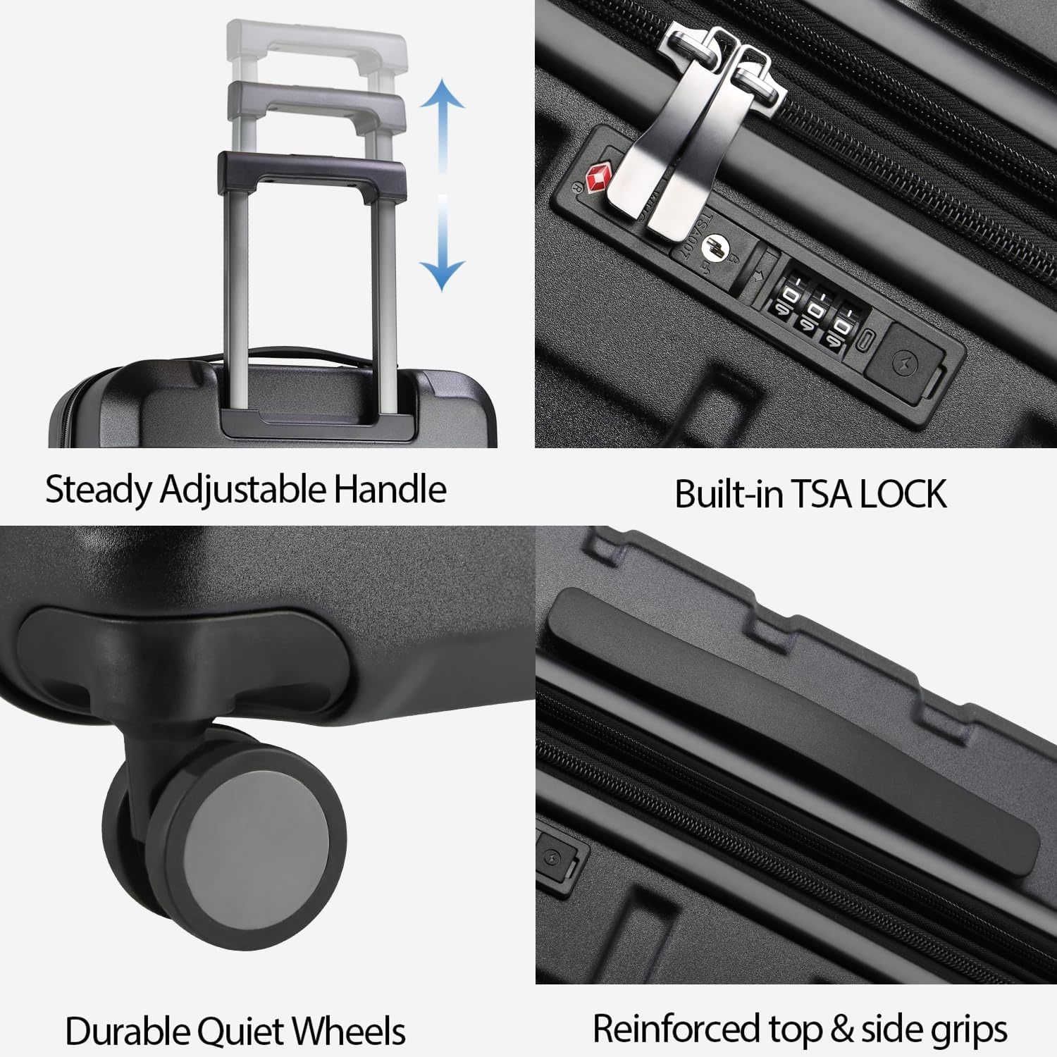 KROSER Hardside uitbreidbare handbagage met spinnerwielen en ingebouwd TSA-slot, duurzame koffer rolbagage, handbagage 50 cm, zwart, Zwart