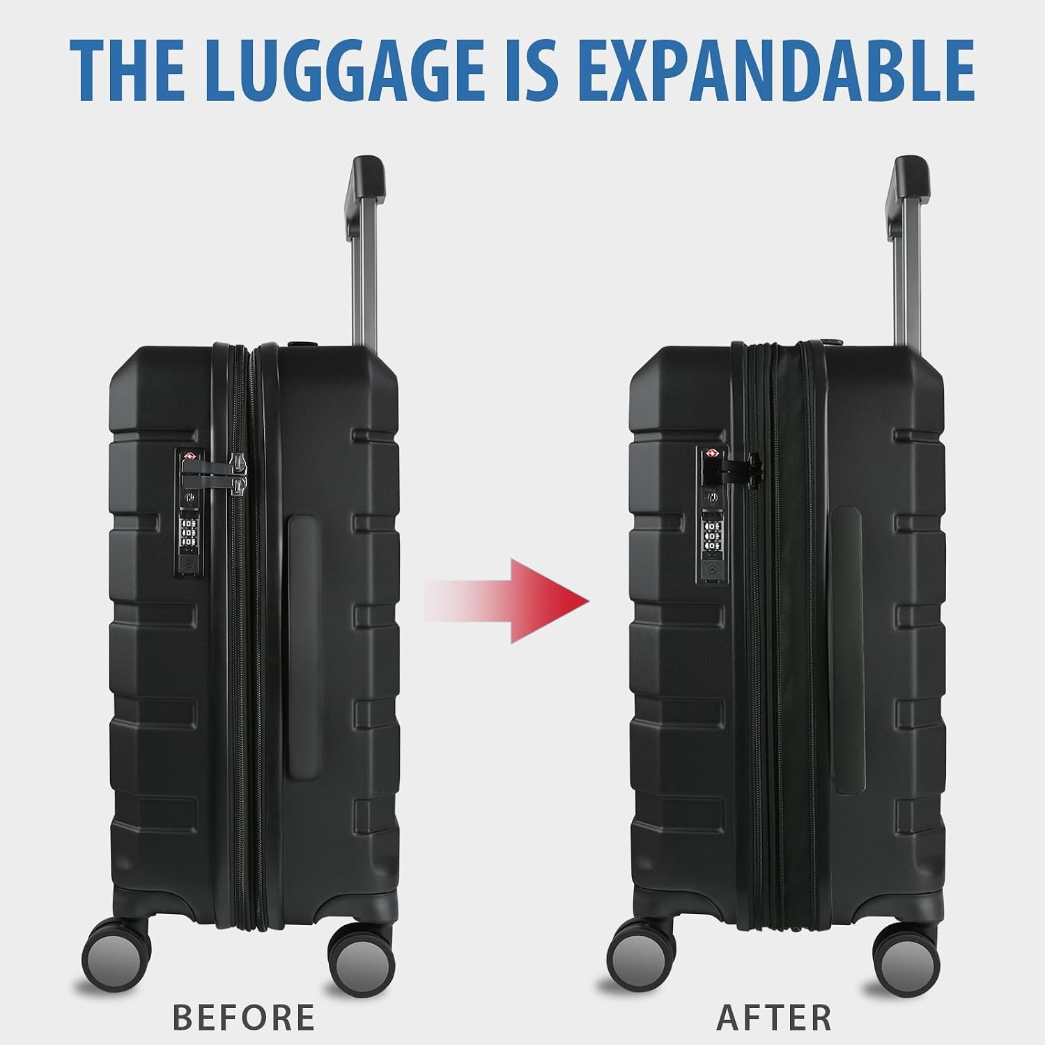 KROSER Hardside uitbreidbare handbagage met spinnerwielen en ingebouwd TSA-slot, duurzame koffer rolbagage, handbagage 50 cm, zwart, Zwart