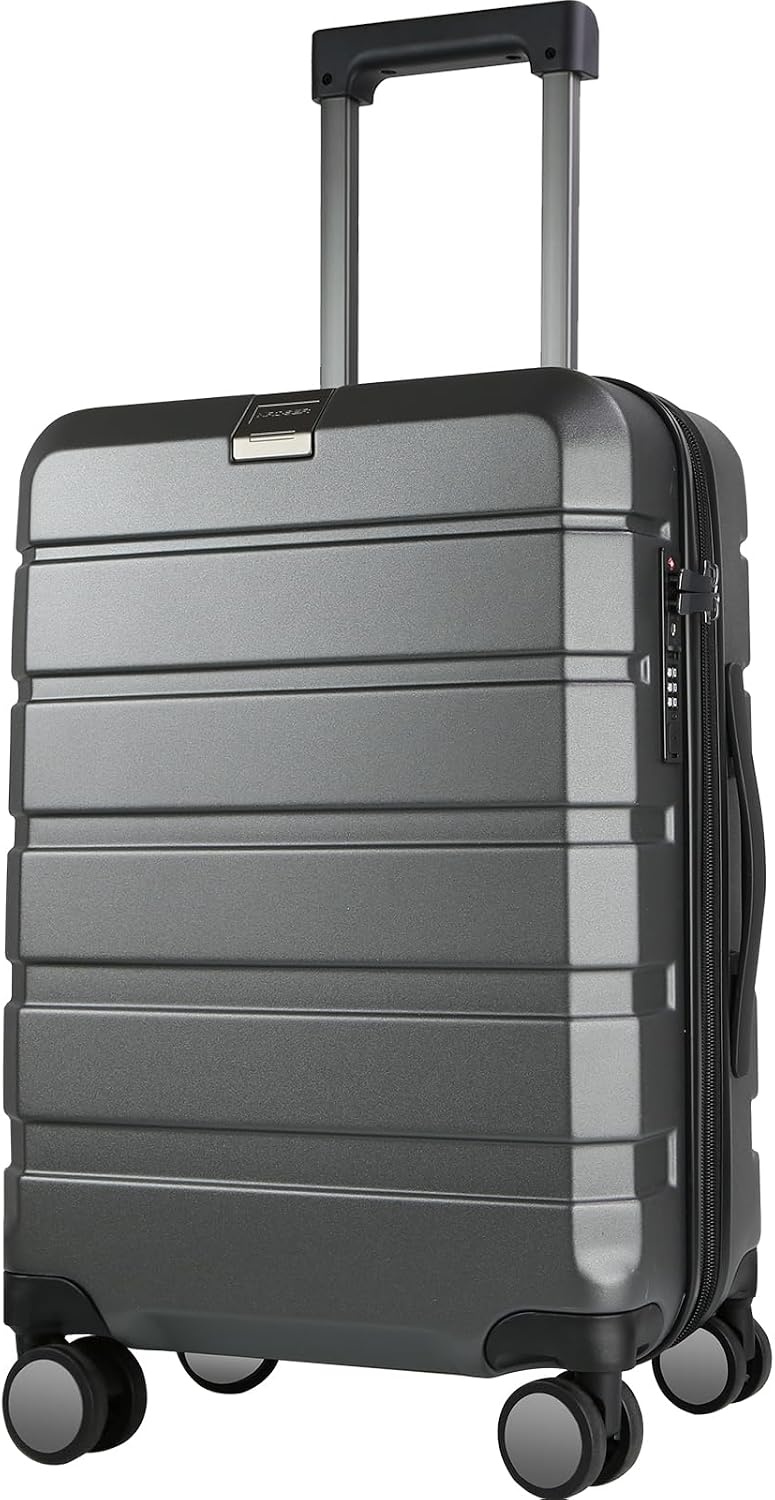 KROSER Hardside uitbreidbare handbagage met spinnerwielen en ingebouwd TSA-slot, duurzame koffer rolbagage, handbagage 50 cm, zwart, Zwart