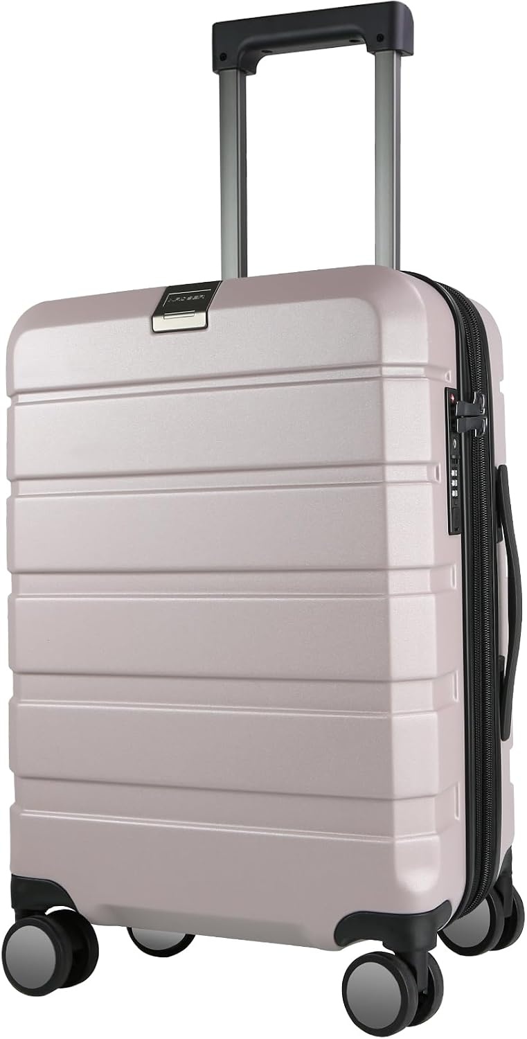 KROSER Hardside uitbreidbare handbagage met spinnerwielen en ingebouwd TSA-slot, duurzame koffer rolbagage, handbagage 50 cm, zwart, Zwart