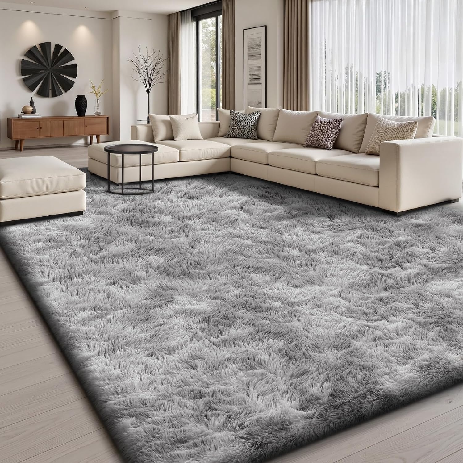 Sour Lemon Hoogpolig tapijt 160x230cm, lichtgrijs, tapijt, woonkamer,wasbaar, antislip, extra groot, slaapkamer, pluizige moderne tapijten, mat tapijten voor slaapkamer en kinderkamer