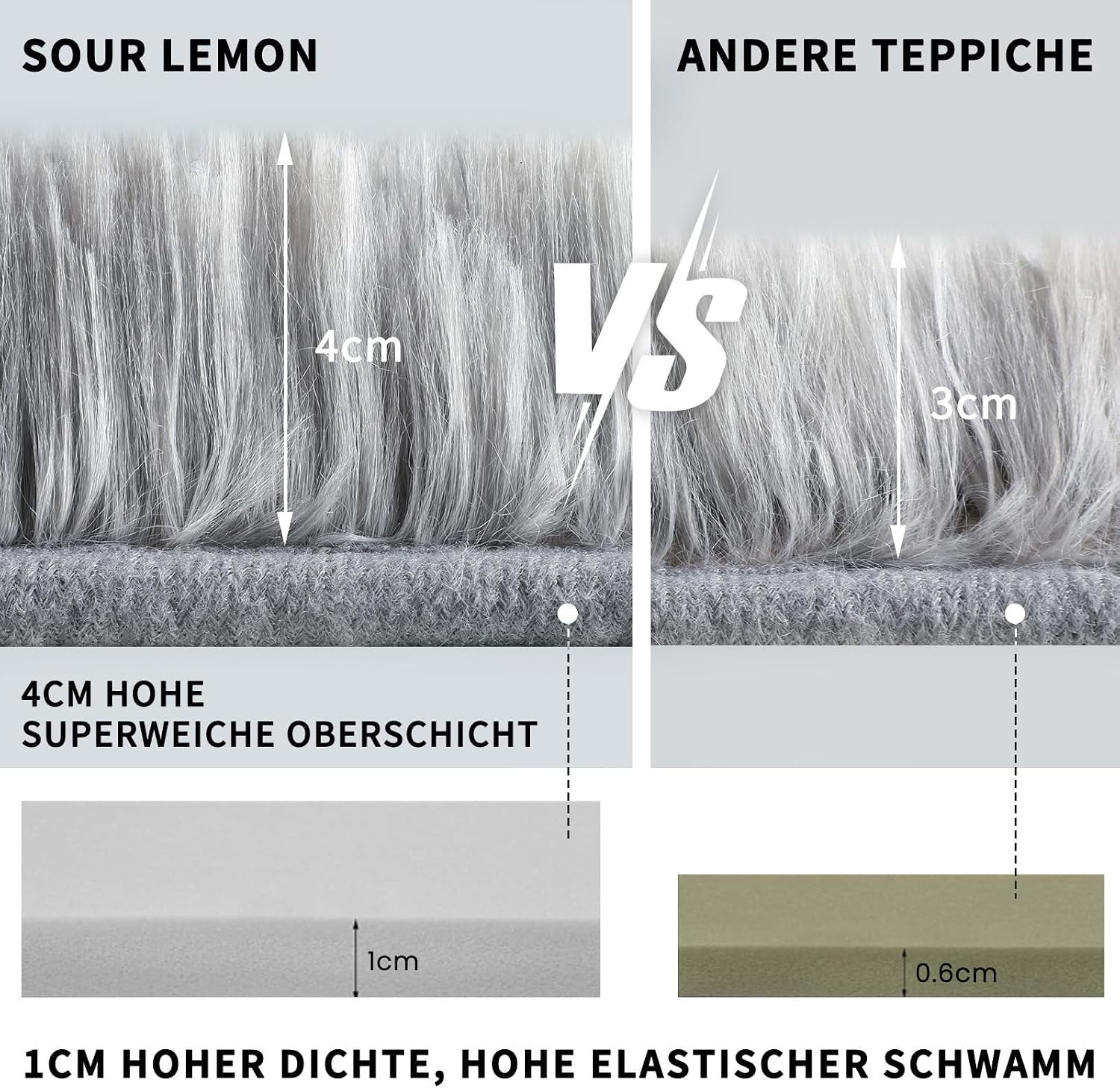 Sour Lemon Hoogpolig tapijt 160x230cm, lichtgrijs, tapijt, woonkamer,wasbaar, antislip, extra groot, slaapkamer, pluizige moderne tapijten, mat tapijten voor slaapkamer en kinderkamer