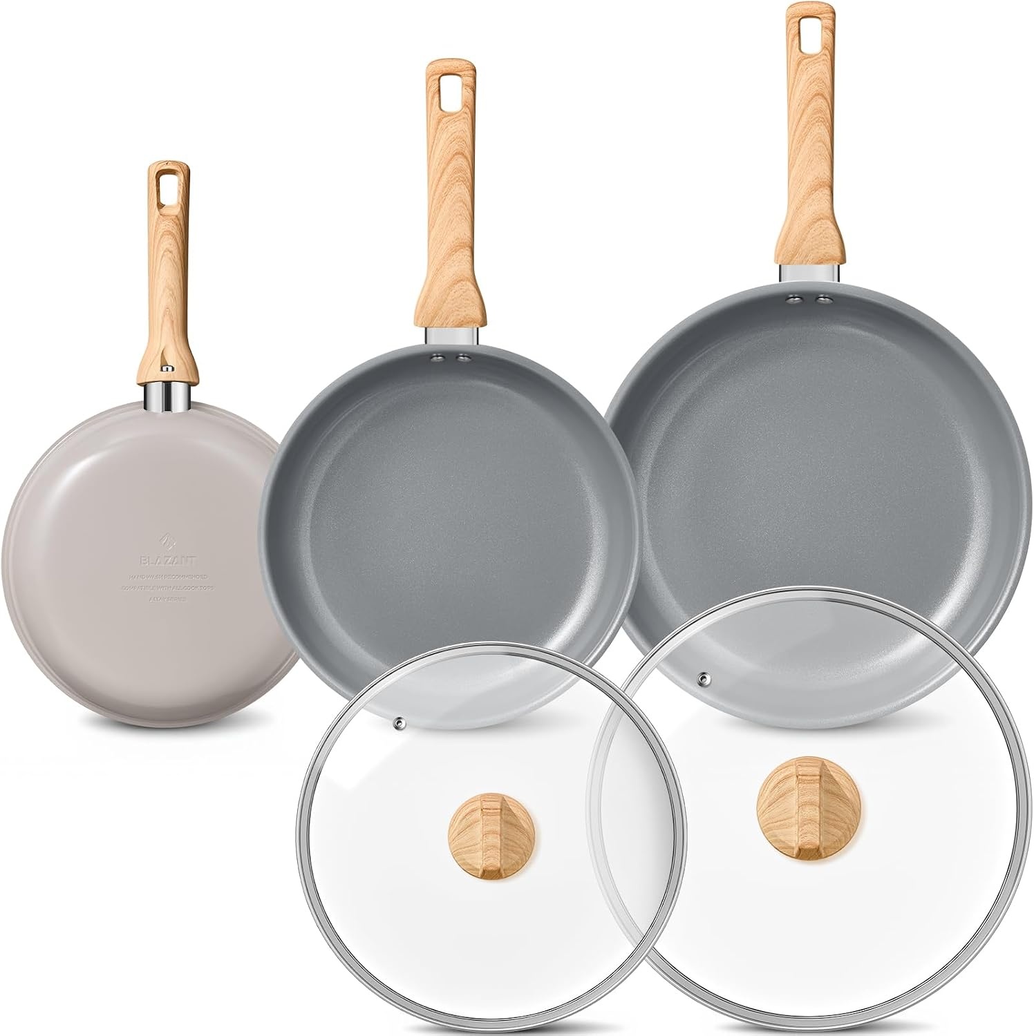 BLAZANT Antiaanbak-braadpannenset, 20, 24, 28 cm, inductie met keramische coating, pannenset met deksel voor alle warmtebronnen