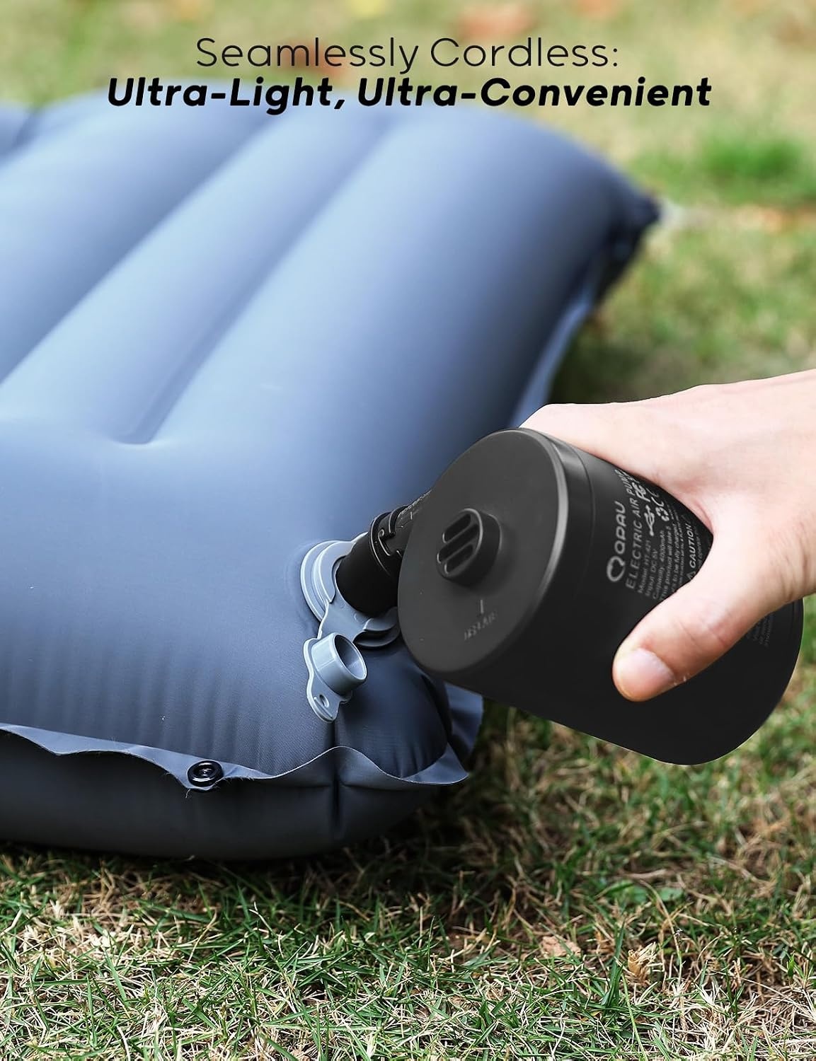 QPAU Elektrische luchtpomp, oplaadbare accu-luchtpomp, Quick-Fill Inflator Deflator, luchtpomp, elektrisch met 3 luchtsproeiers voor camping, isomat, luchtmatras, rubberboot