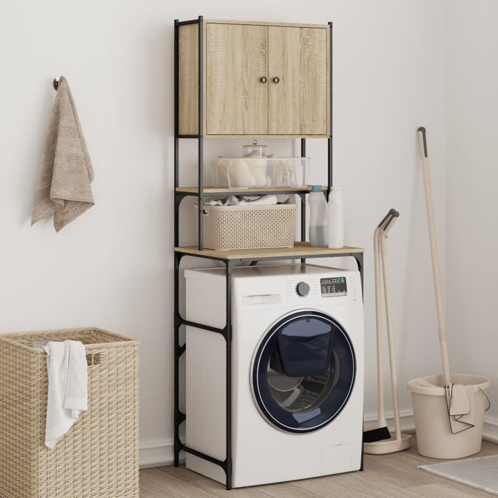 vidaXL Wasmachinekast 68x48,5x194 cm sonoma eikenkleurig