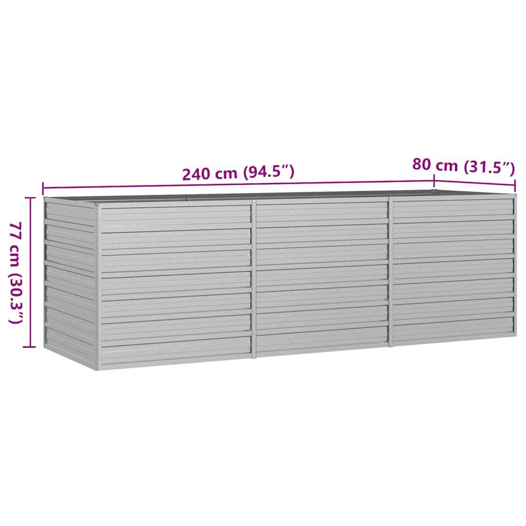 vidaXL Plantenbak verhoogd 240x80x77 cm gegalvaniseerd staal zilver