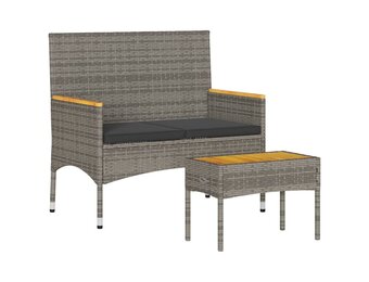 vidaXL Tuinbank 2-zits met kussens en tafel poly rattan grijs