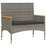vidaXL Tuinbank 2-zits met kussens en tafel poly rattan grijs