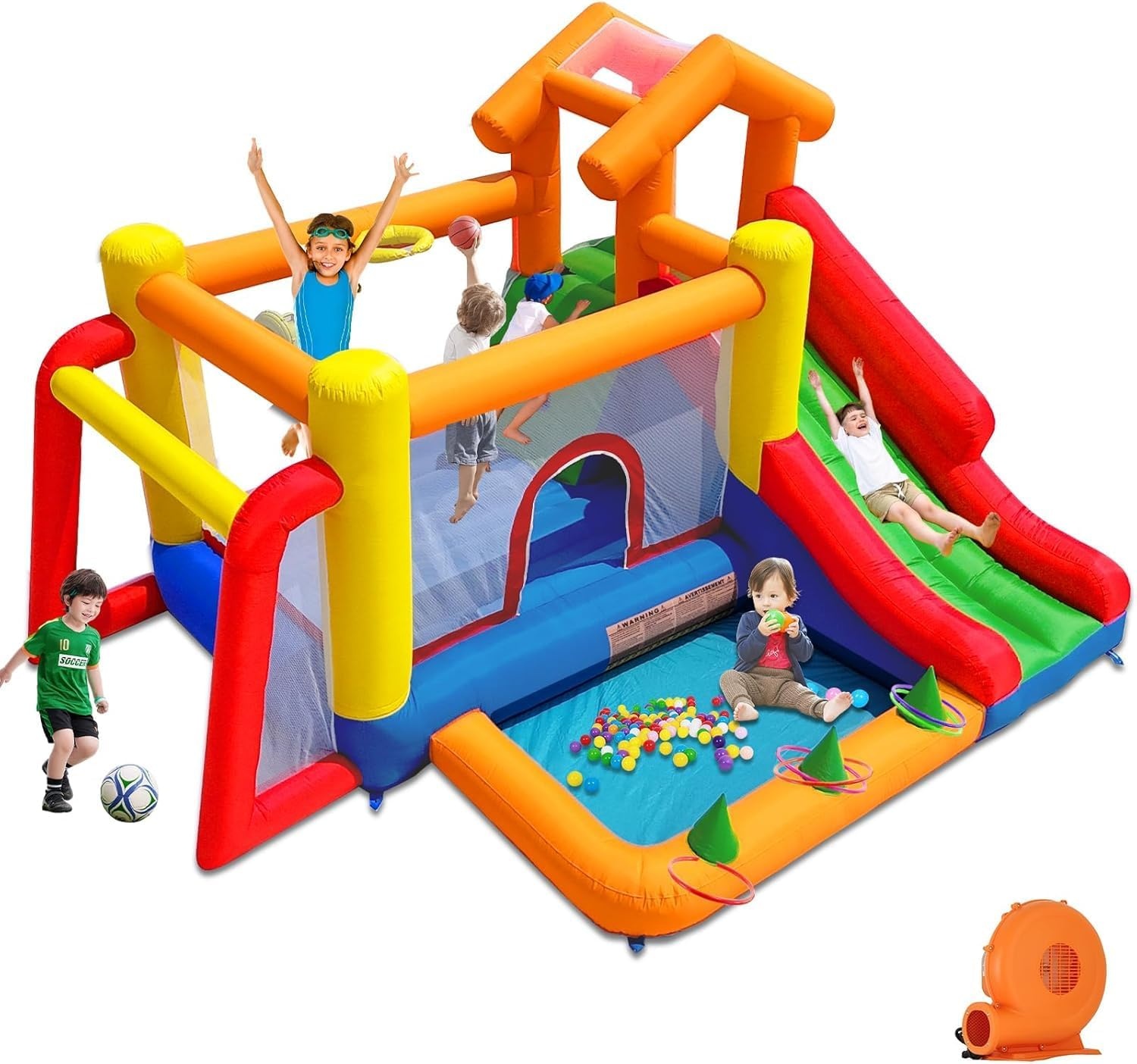 Ballsea Springkasteel met ventilator, springkasteel voor kinderen, indoor, cadeaus voor kinderverjaardagsfeestjes, 343 x 280 x 203 cm