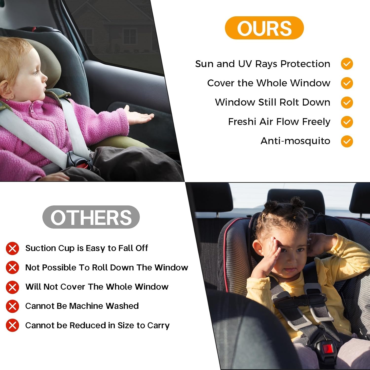 CNMTCCO Autozonwering voor baby's, 2 stuks, UV- en verblindingsbescherming, universeel, meeste auto's