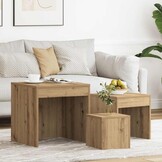 vidaXL 3-delige Tafeltjesset bewerkt hout artisanaal eikenkleur
