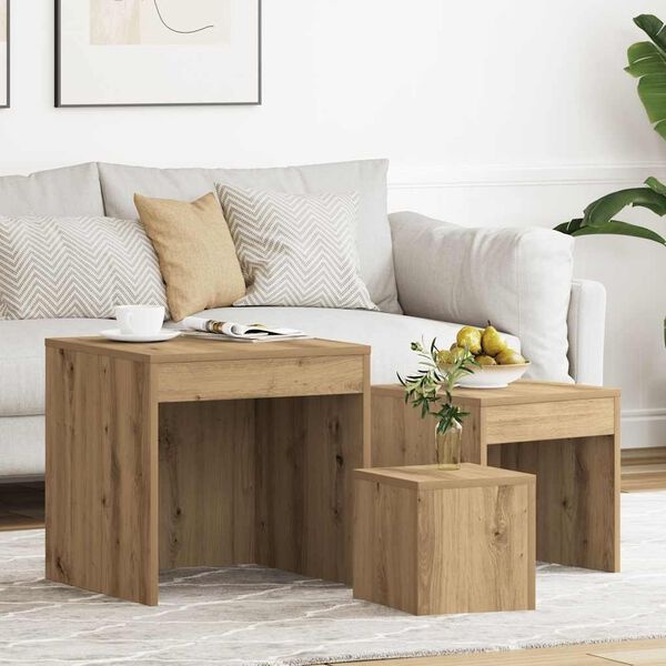 vidaXL 3-delige Tafeltjesset bewerkt hout artisanaal eikenkleur