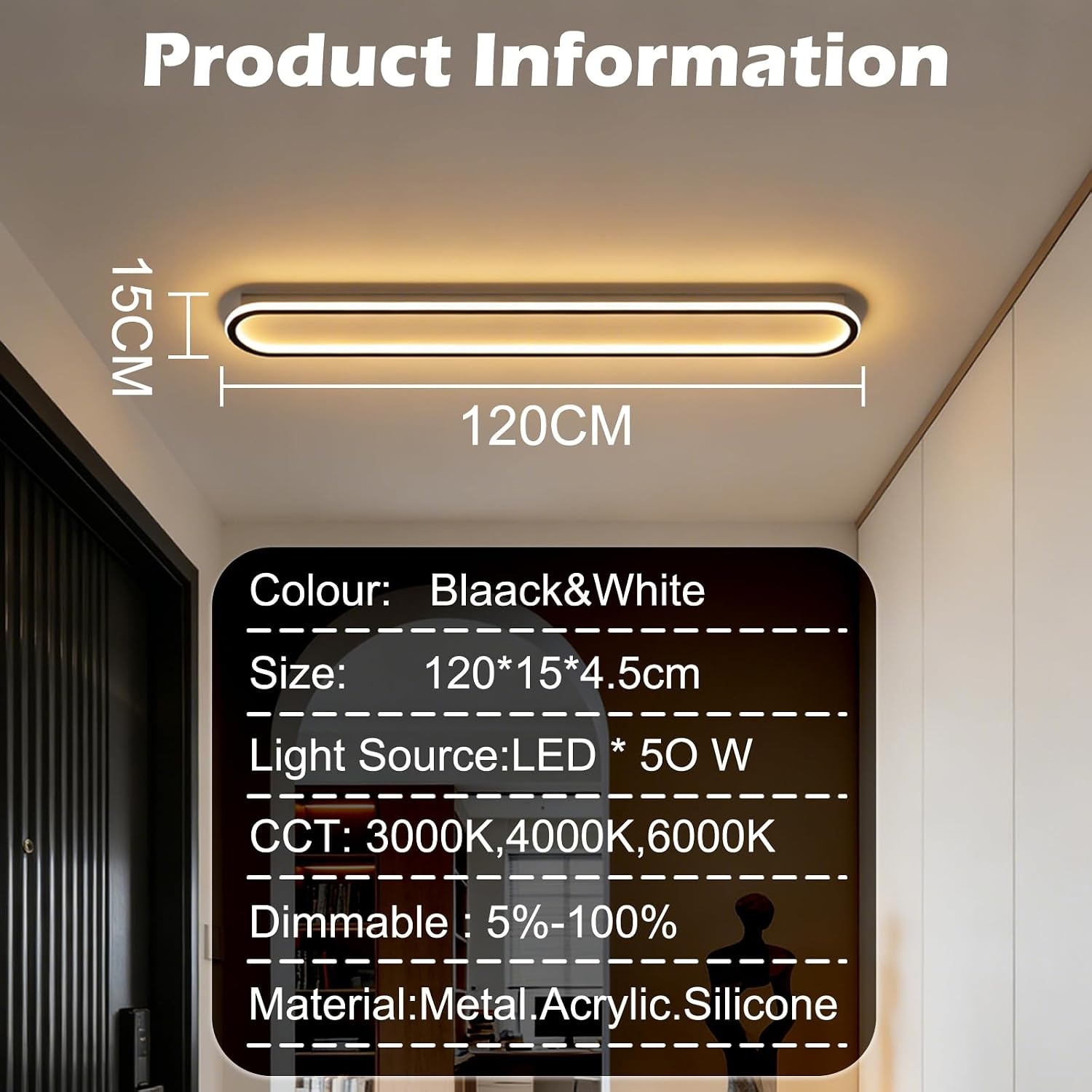 LED Plafondlamp Zwart 120cm Dimbare met Afstandsbediening | -47% Korting