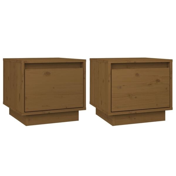 vidaXL Nachtkastjes 2 st 35x34x32 cm massief grenenhout honingbruin