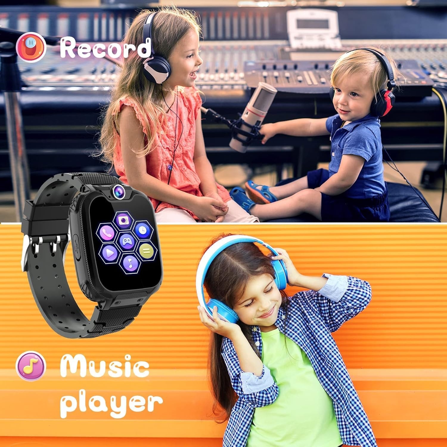 Smartwatch voor kinderen met camera Muziekhorloge Telefoon Spraakoproep SOS Games Wekker, babymeisje en jongen 3-12 jaar Cadeau