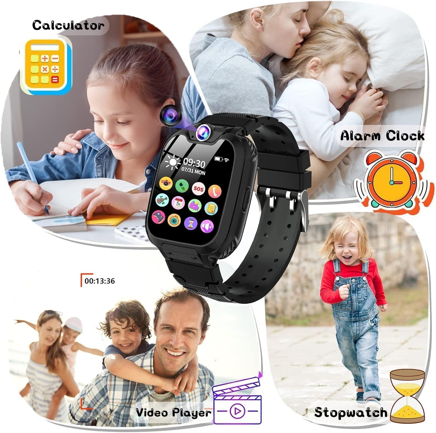 Smartwatch voor kinderen met camera Muziekhorloge Telefoon Spraakoproep SOS Games Wekker, babymeisje en jongen 3-12 jaar Cadeau