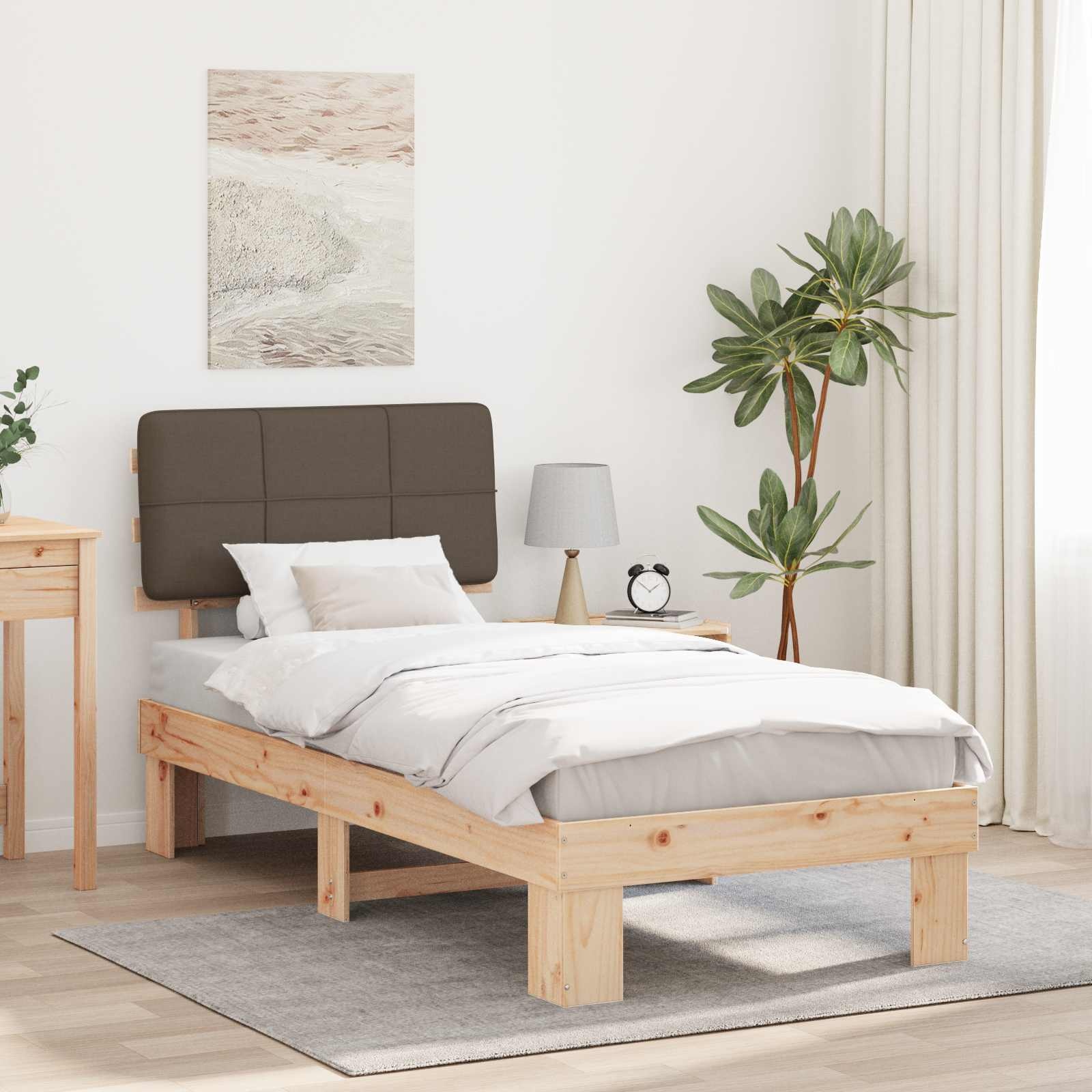 vidaXL Bedframe met Gevoerd Hoofdgedeelte Taupe 90 x 200 cm