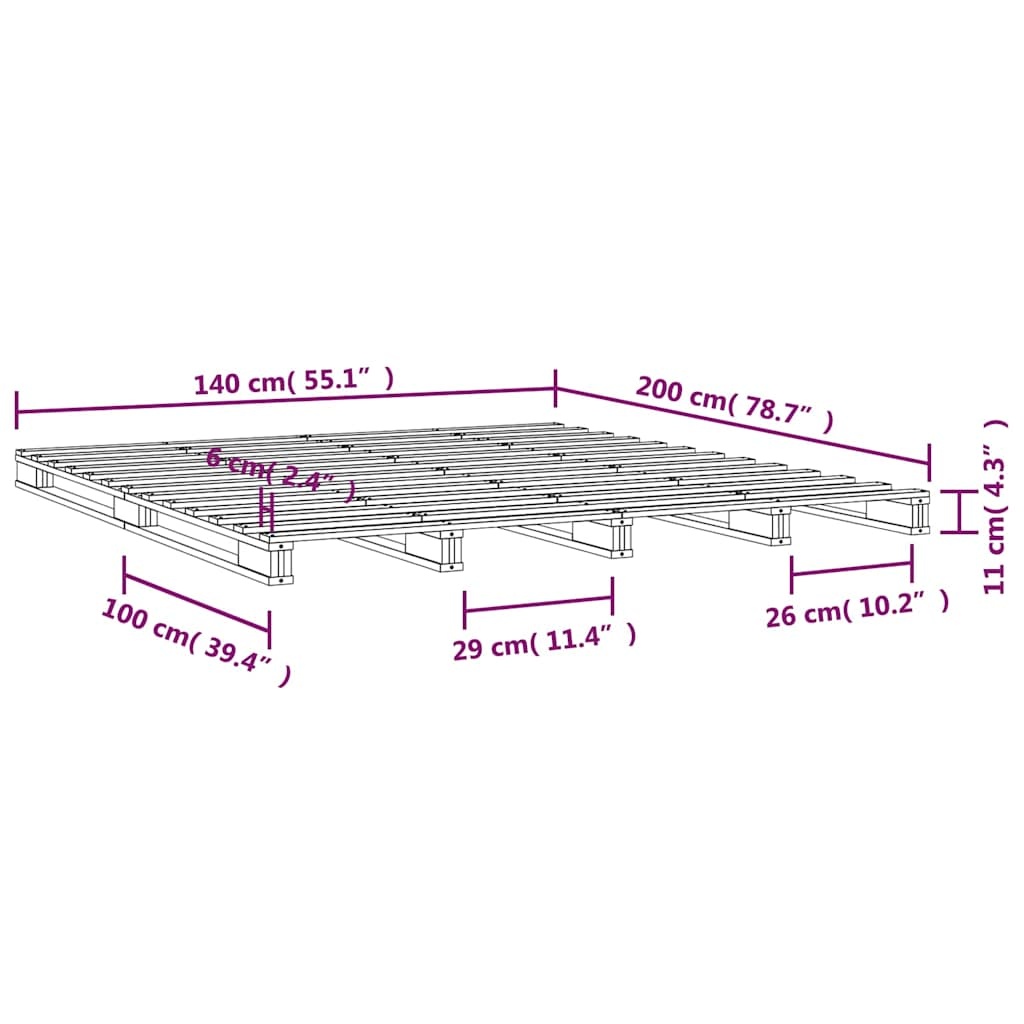 vidaXL Palletbed Massief Grenenhout 140x200 cm - 30% Korting