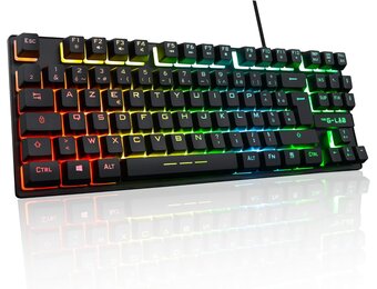 The G-Lab Keyz Caesium TKL Gaming-toetsenbord, TKL, 87 toetsen, bekabeld, USB, AZERTY, Frans, led-achtergrondverlichting, meerkleurig, compact, zonder cijferblok, voor PC/PS4/PS5, nieuw (zwart)