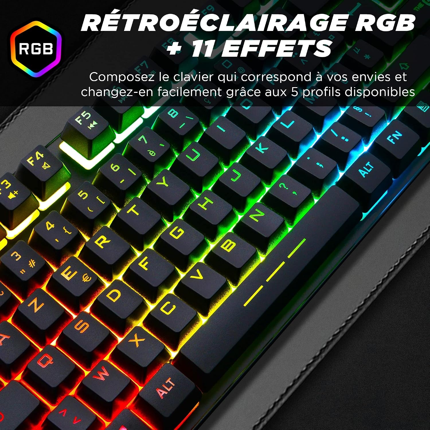 The G-Lab Keyz Caesium TKL Gaming-toetsenbord, TKL, 87 toetsen, bekabeld, USB, AZERTY, Frans, led-achtergrondverlichting, meerkleurig, compact, zonder cijferblok, voor PC/PS4/PS5, nieuw (zwart)