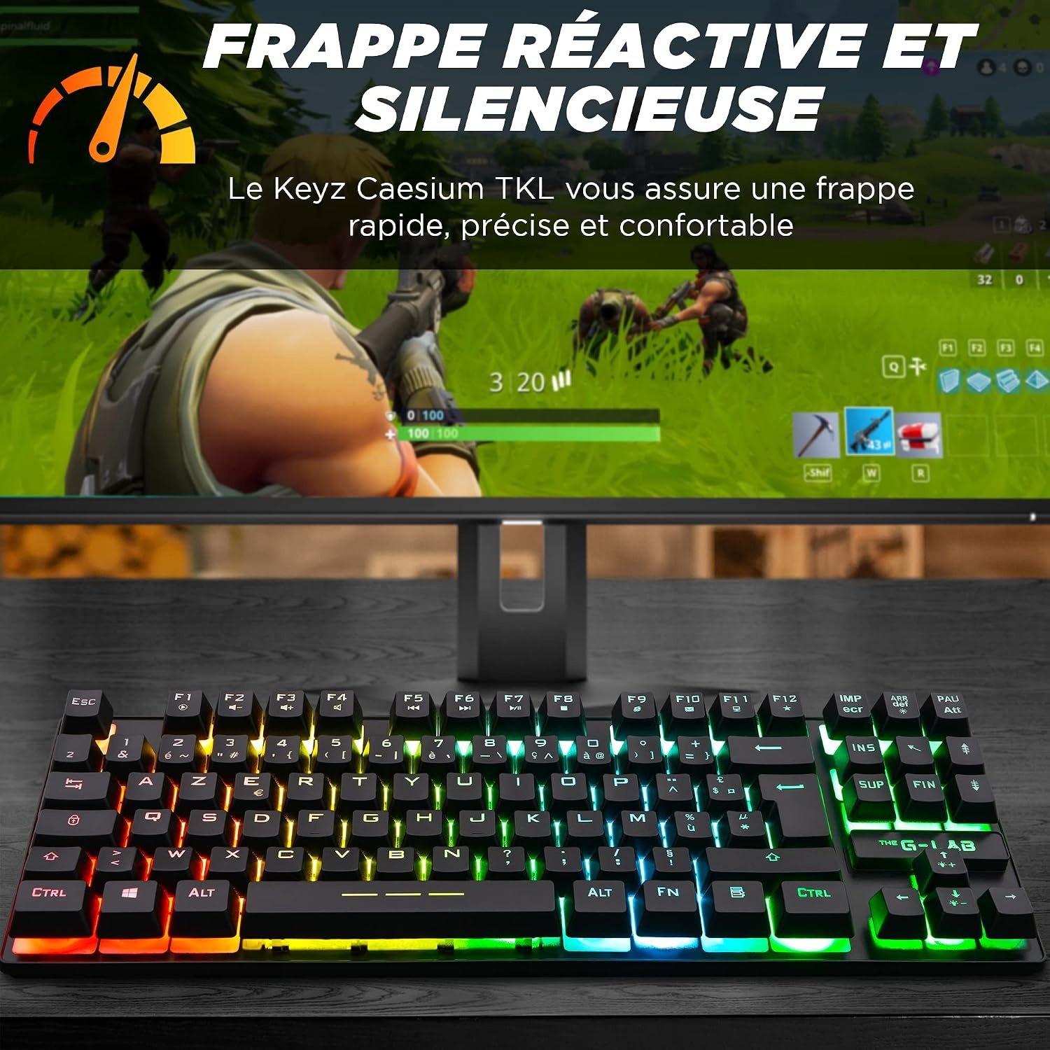 The G-Lab Keyz Caesium TKL Gaming-toetsenbord, TKL, 87 toetsen, bekabeld, USB, AZERTY, Frans, led-achtergrondverlichting, meerkleurig, compact, zonder cijferblok, voor PC/PS4/PS5, nieuw (zwart)