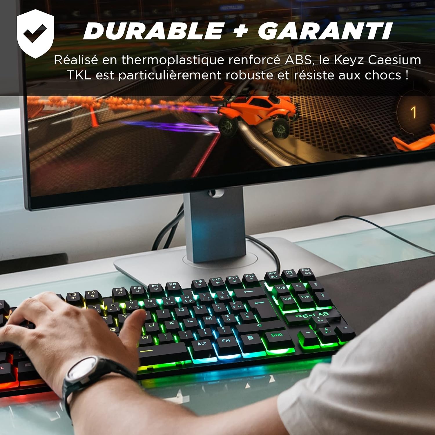 The G-Lab Keyz Caesium TKL Gaming-toetsenbord, TKL, 87 toetsen, bekabeld, USB, AZERTY, Frans, led-achtergrondverlichting, meerkleurig, compact, zonder cijferblok, voor PC/PS4/PS5, nieuw (zwart)