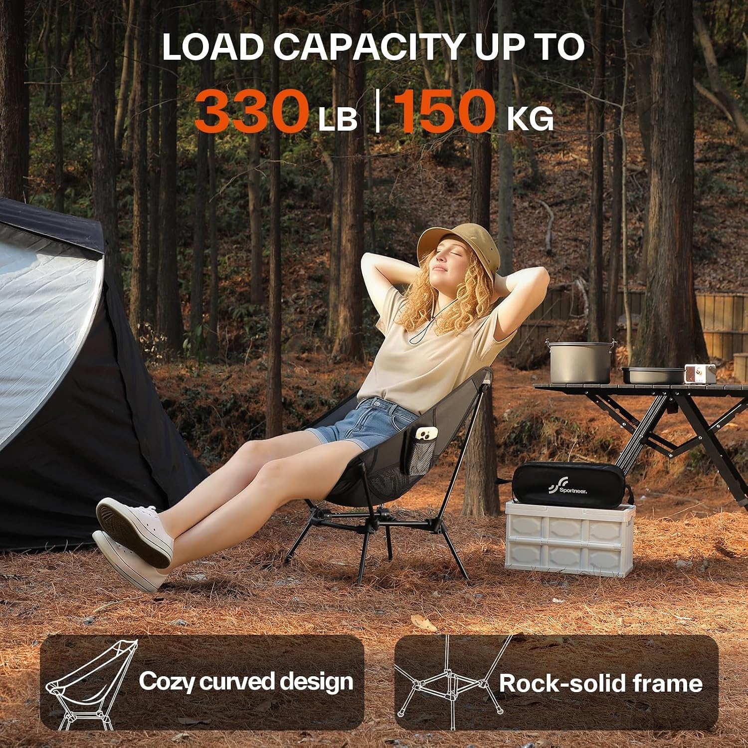 Opvouwbare Campingstoel Zwart: Lichtgewicht & Sterk (150 kg)