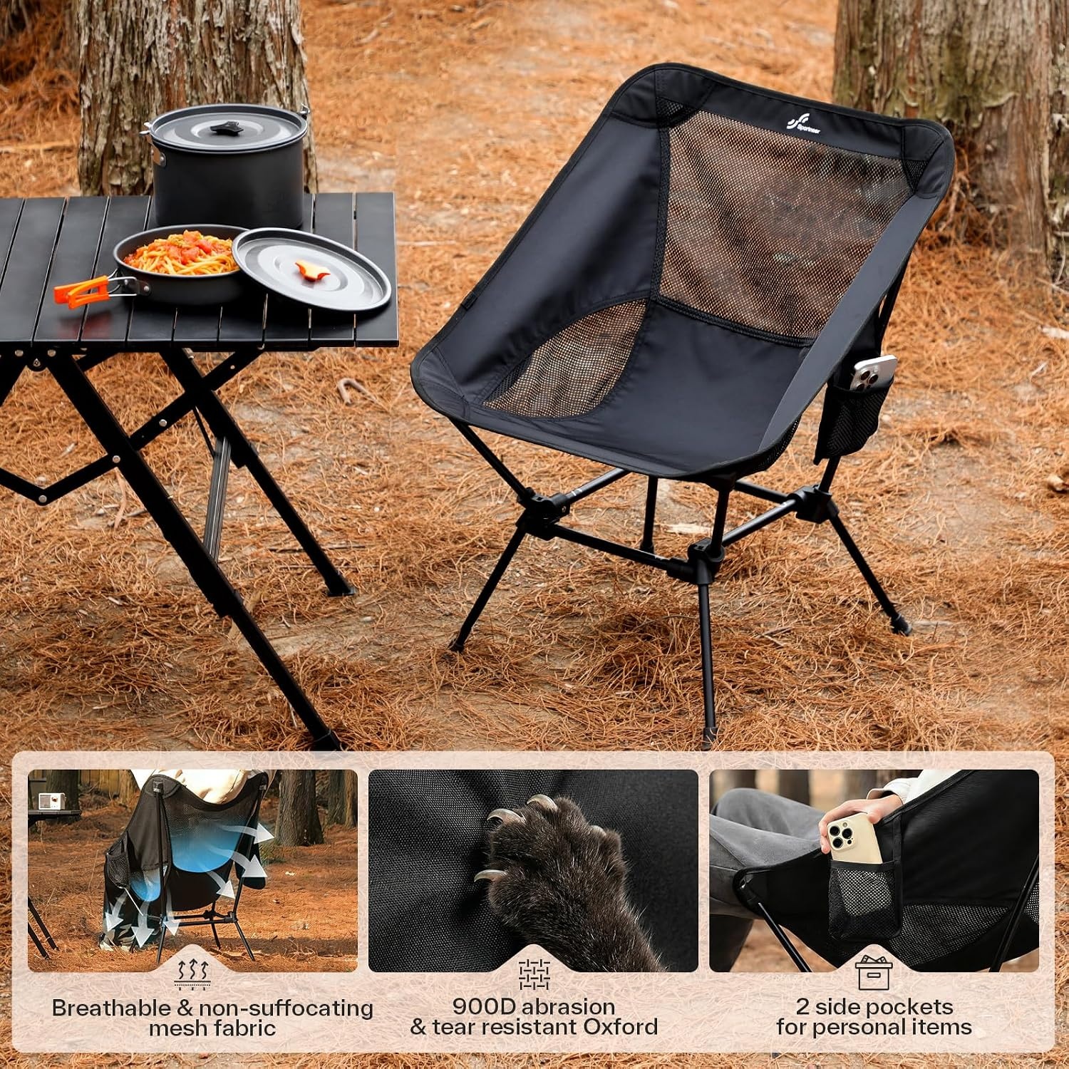 Opvouwbare Campingstoel Zwart: Lichtgewicht & Sterk (150 kg)