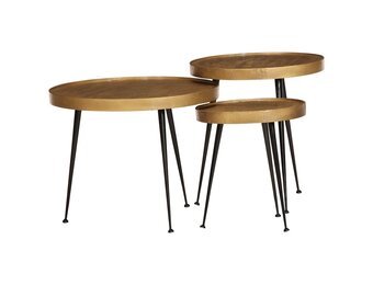 Salontafel Set 3 stuks Goud & Zwart Bewerkt Hout - 59% Korting