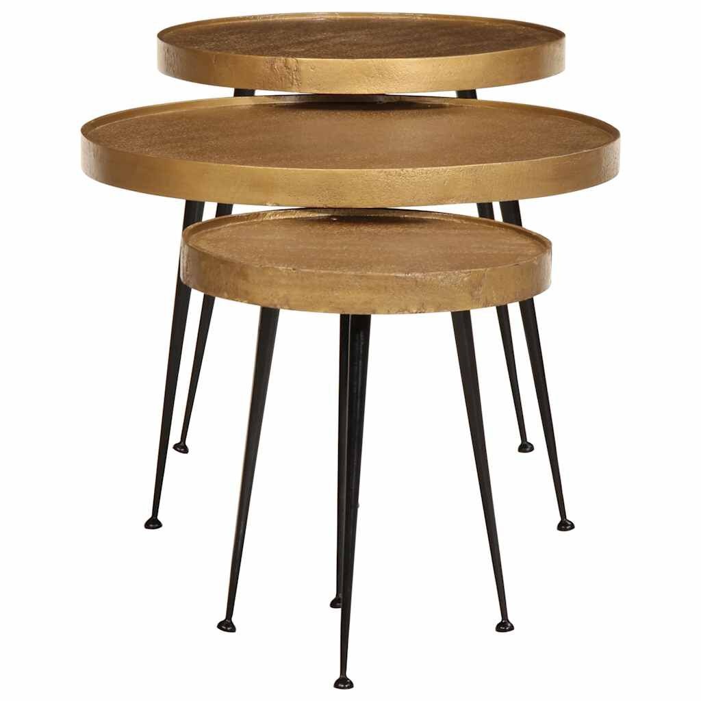 Salontafel Set 3 stuks Goud & Zwart Bewerkt Hout - 59% Korting