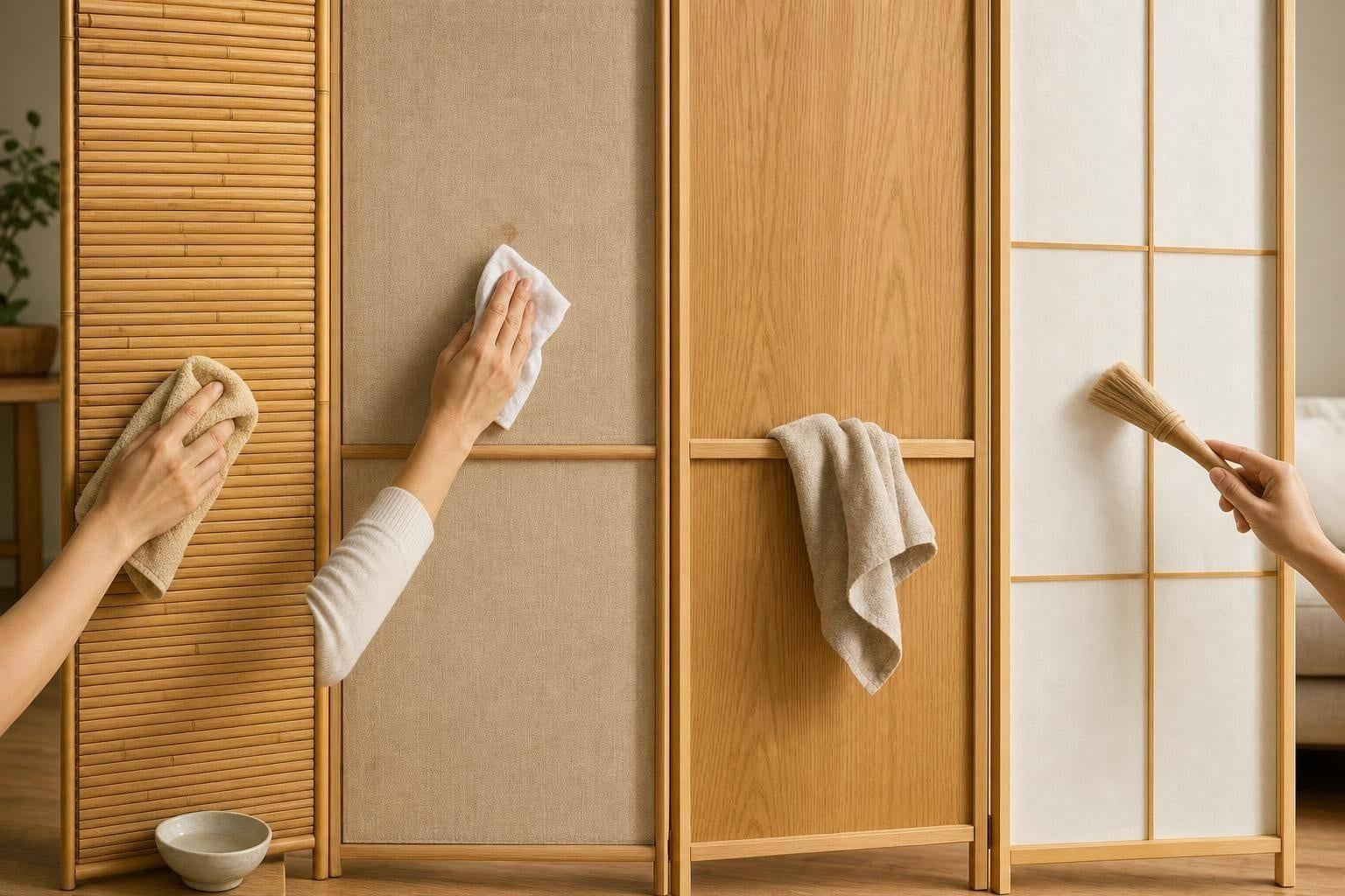 Kamerscherm schoonmaken en onderhouden: bamboe, stof, hout, rijstpapier