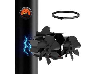 Kachelventilator voor houtkachel | Warmte-aangedreven | 12 bladen | Magnetisch | Dubbele motoren | Geruisloos (<25 dB) | Zwart | 23x13,4x15,5 cm