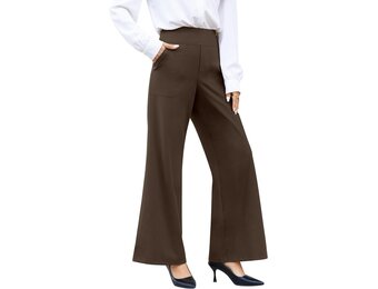 Dames Wijde Pijpen Broek Hoge Taille Met Zakken - Zwart/Marineblauw/Bruin