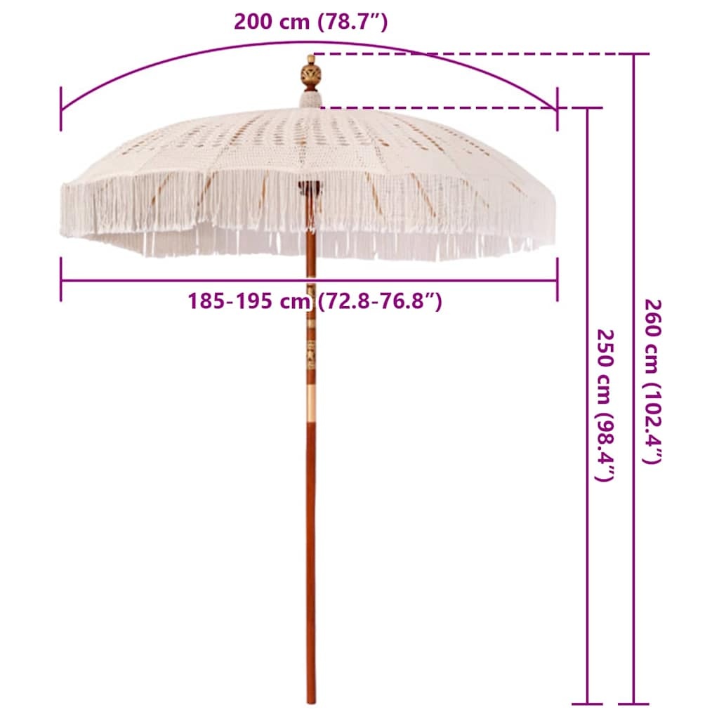 vidaXL Macramé Parasol 190 x 190 x 260 cm