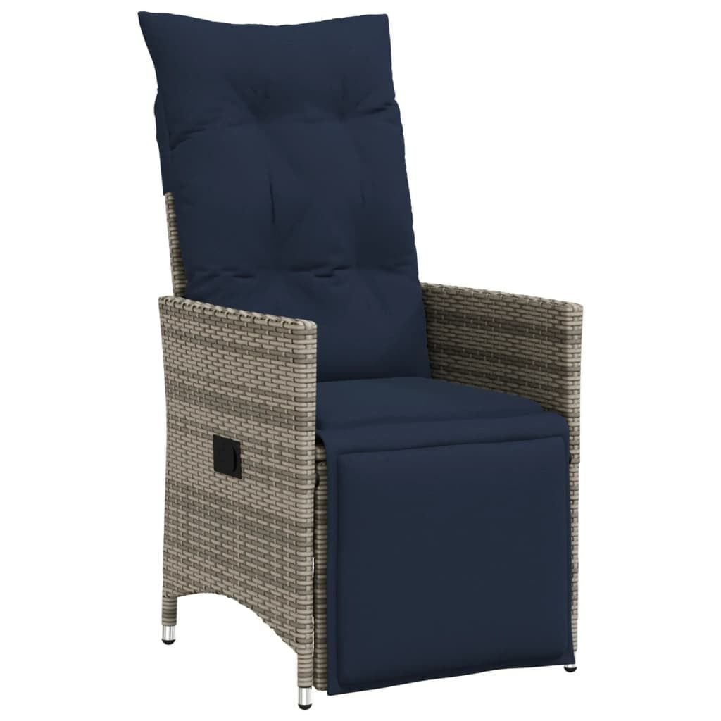 vidaXL Tuinstoel verstelbaar met kussens poly rattan grijs