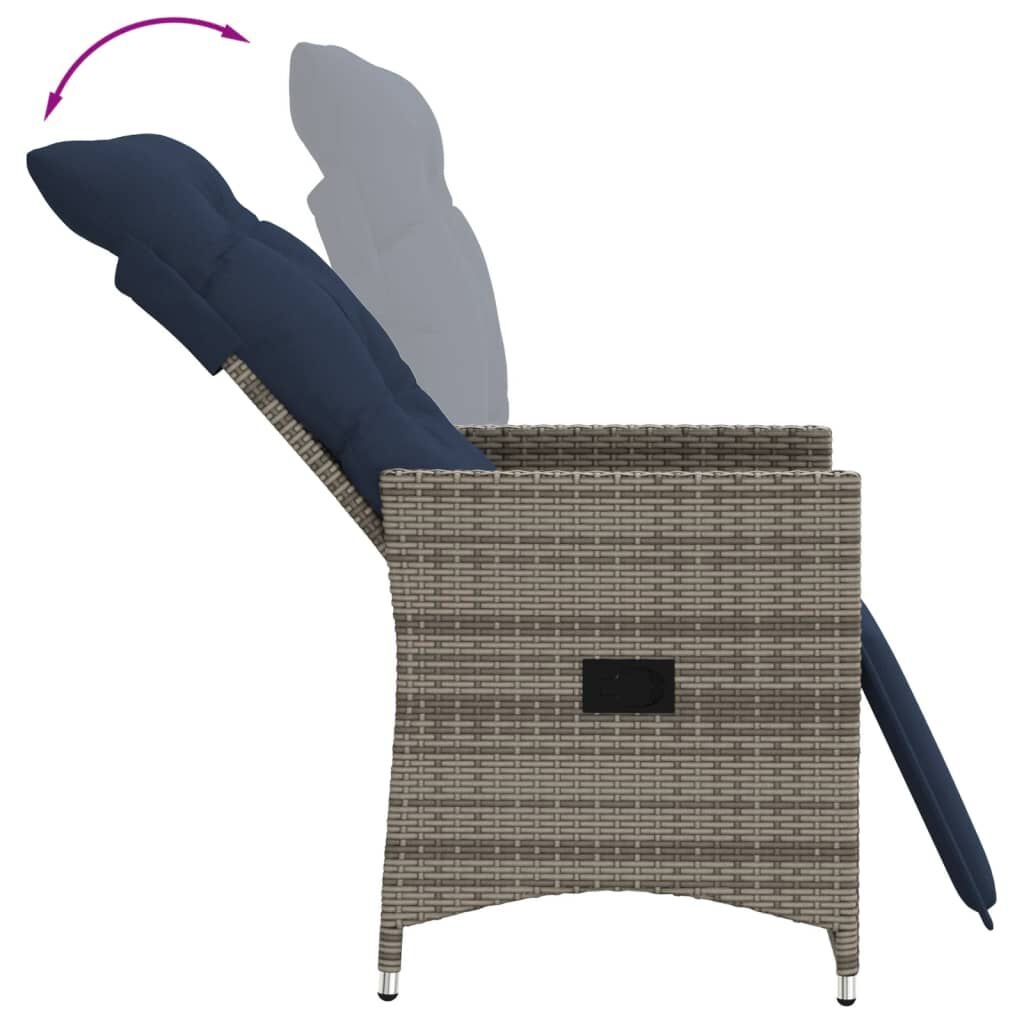 vidaXL Tuinstoel verstelbaar met kussens poly rattan grijs