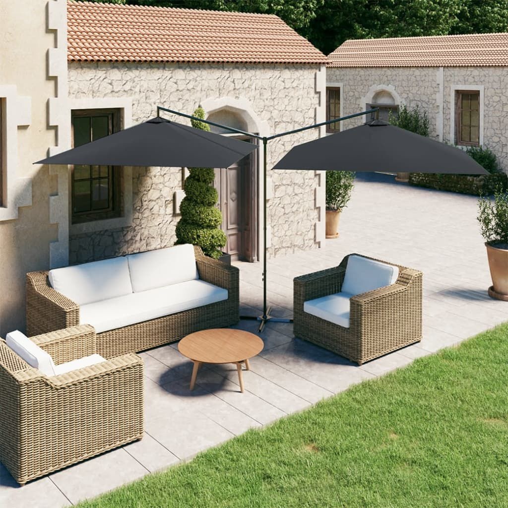 Dubbele Parasol Antraciet 600x300 cm met Stalen Paal - 44% Korting