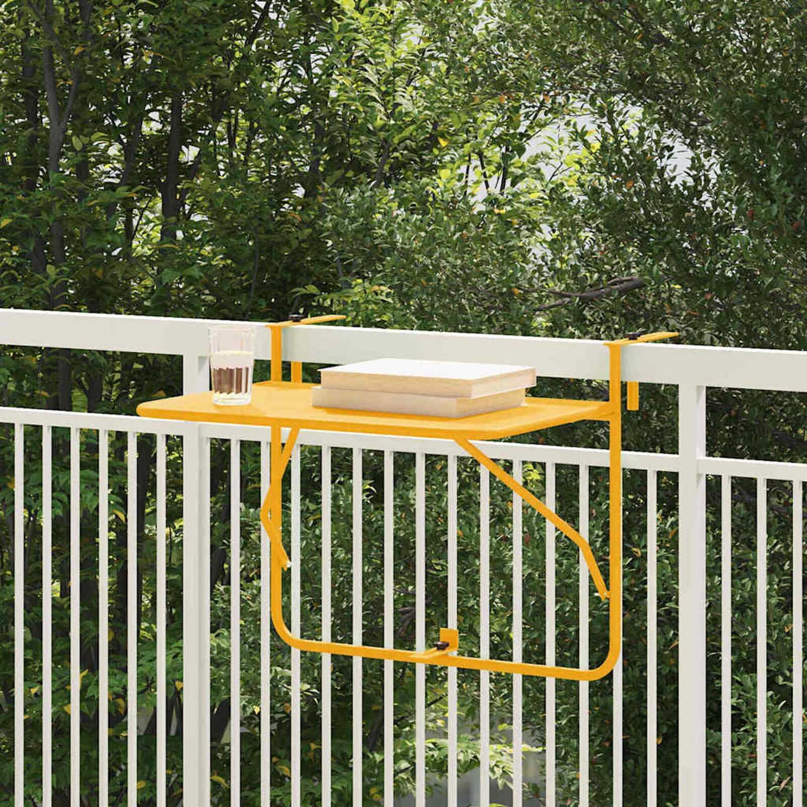 vidaXL Hangende Balkon Tafel Geel 60 x 39 x 65 cm Staal