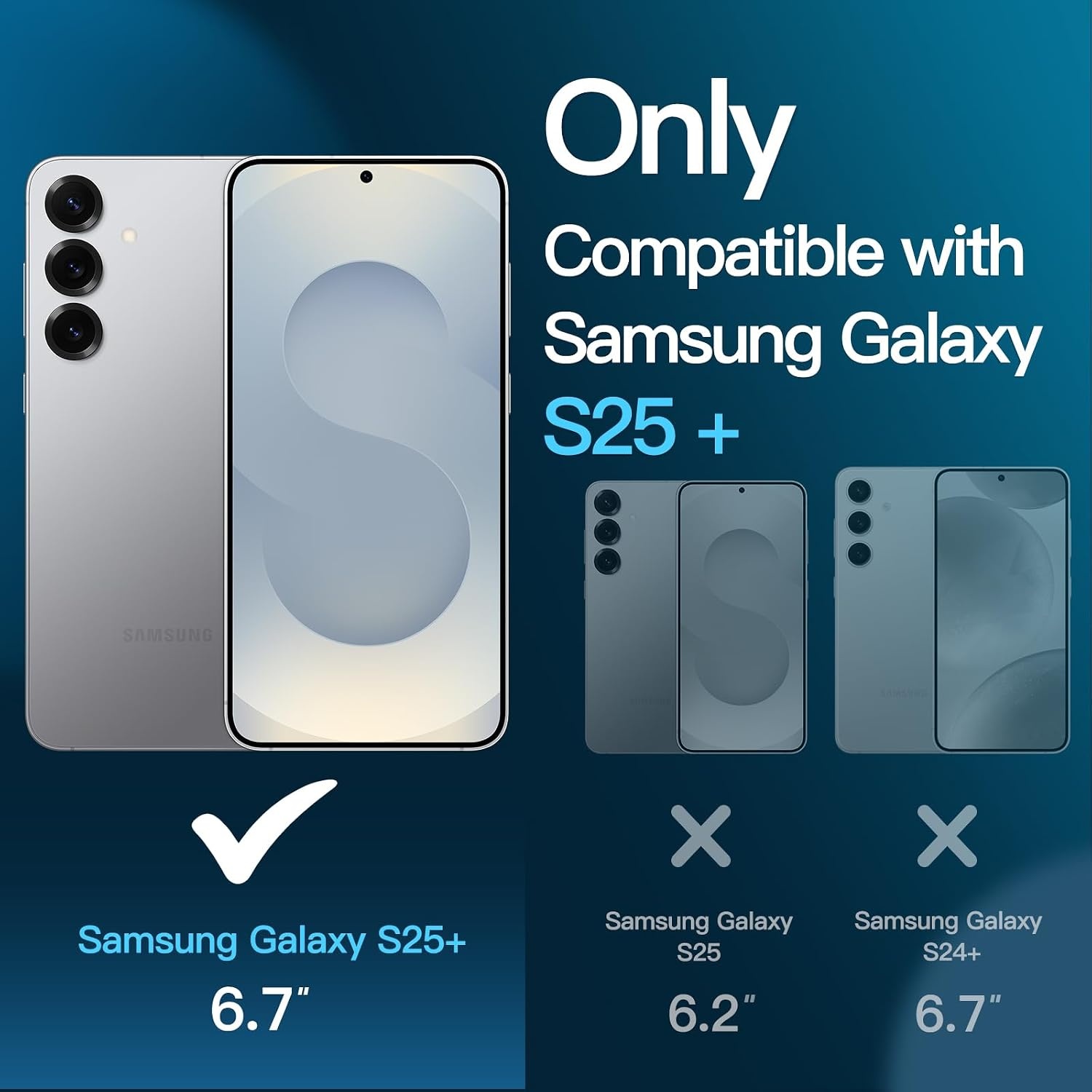 Telefoonhoesje Samsung Galaxy S25+ 5G: 5-in-1 Bundel met Screen Protector & Camera Lens Beschermer - Silver Shadow (48% Korting)
