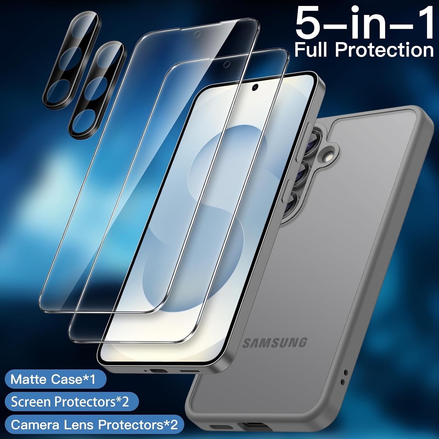 Telefoonhoesje Samsung Galaxy S25+ 5G: 5-in-1 Bundel met Screen Protector & Camera Lens Beschermer - Silver Shadow (48% Korting)