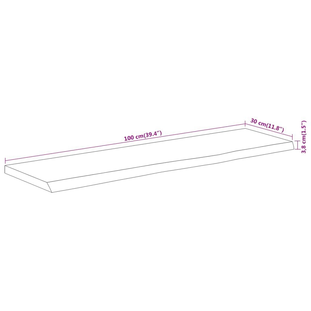 vidaXL Wandschap rechthoekig natuurlijke rand 100x30x3,8 cm acaciahout