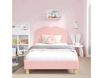 vidaXL Bedframe voor kinderen met hoofdbord Roze 90 x 190 cm Bouclé