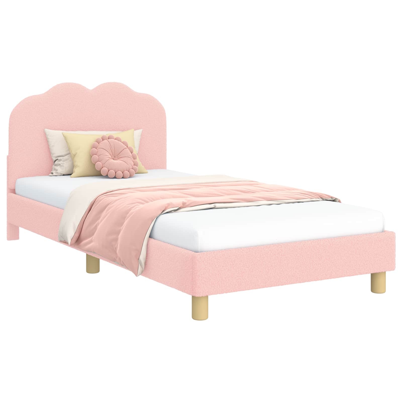 vidaXL Bedframe voor kinderen met hoofdbord Roze 90 x 190 cm Bouclé