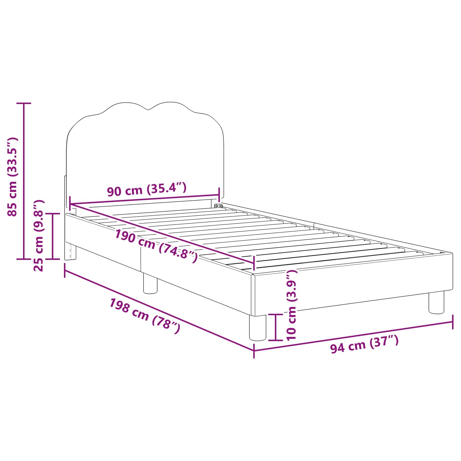 vidaXL Bedframe voor kinderen met hoofdbord Roze 90 x 190 cm Bouclé