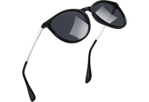 Retro Zonnebril Rond Gepolariseerd UV400 Zwart/Grijs - 40% Korting