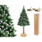 Kunstkerstboom 160 cm - met sneeuw en dennenappels en houten stam