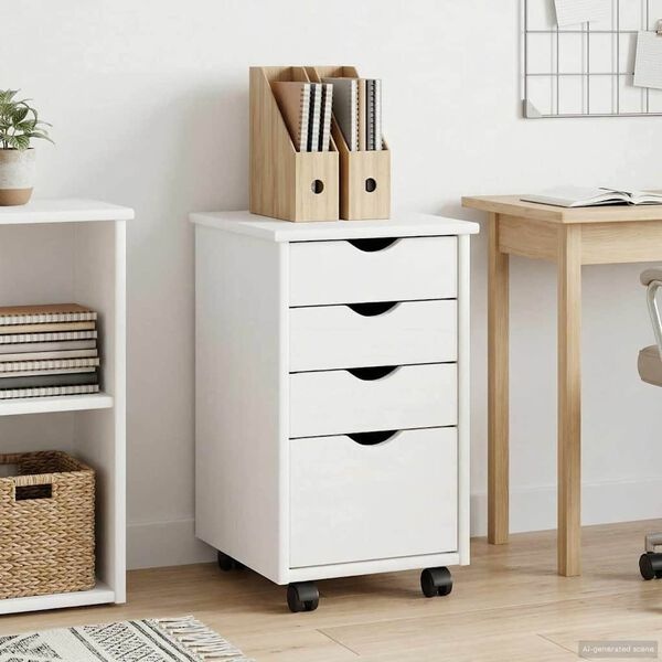 vidaXL Rolling Kast met wiel Wit 34 x 39 x 56 cm Massief grenenhout